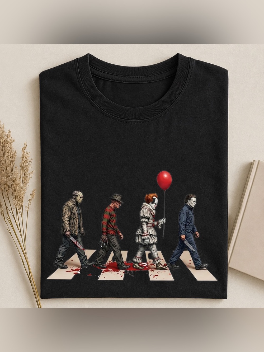 Black Halloween Graphic Horror Icons Tee - Unbranded Vintage